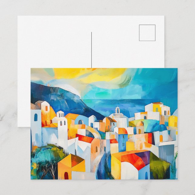 Solnedgång på Santorini i djärva färger Helg Vykort (Fram/baksida)