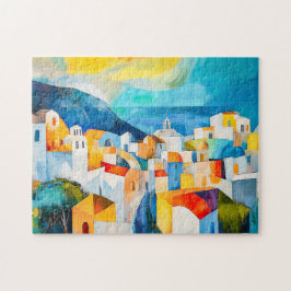 Solnedgång på Santorini i djärva färger Pussel