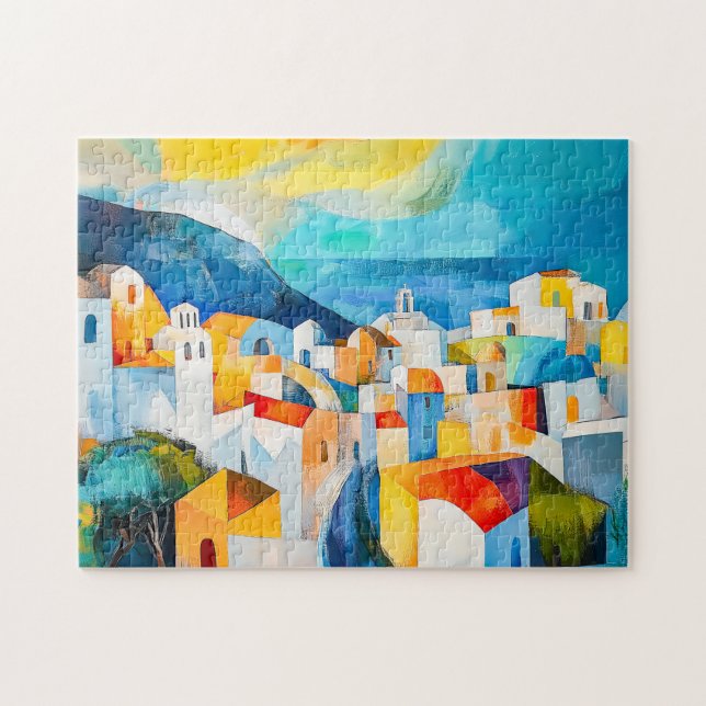 Solnedgång på Santorini i djärva färger Pussel (Horisontell)