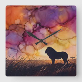 Solnedgång på savannen fyrkantig klocka