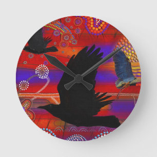 Solnedgång på Sjö Wendouree Australian Aboriginal  Rund Klocka