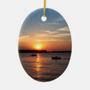 Solnedgång på sjön Okoboji, Iowa Julgransprydnad Keramik