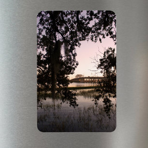 Solnedgång på Skogen Memorial Bridge Beaufort SC Magnet