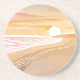 Solnedgång på stranden akvarell | Vacker gul  Underlägg