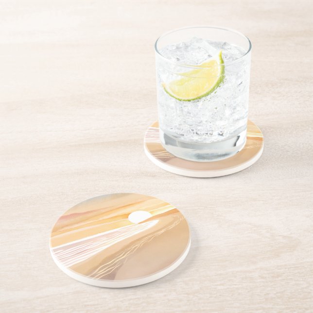 Solnedgång på stranden akvarell | Vacker gul  Underlägg (Sidan)