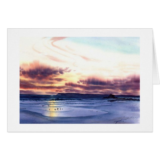 SOLNEDGÅNG PÅ STRANDEN JPEC HÄLSNINGSKORT (Framsidan Horizontal)