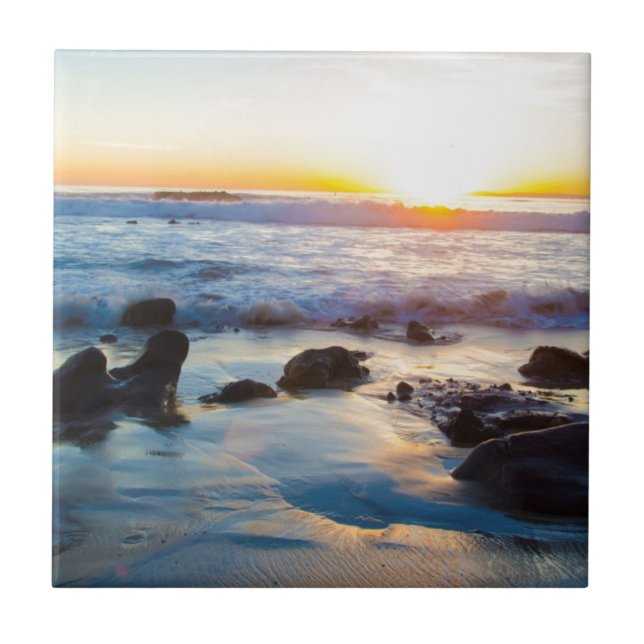 Solnedgång på stranden kakelplatta (Framsidan)