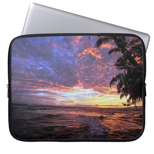 Solnedgång på stranden laptop sleeve (Framsidan)