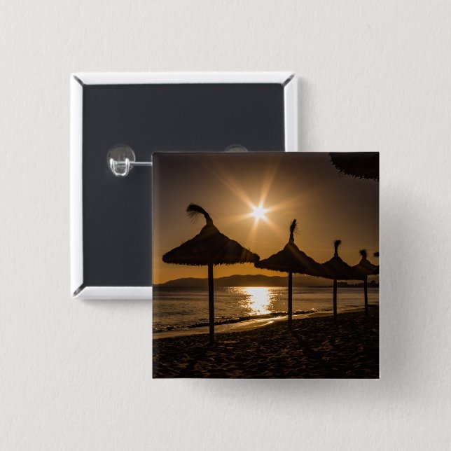 Solnedgång på stranden, Mallorca, Spanien Knapp (Framsida & baksida)