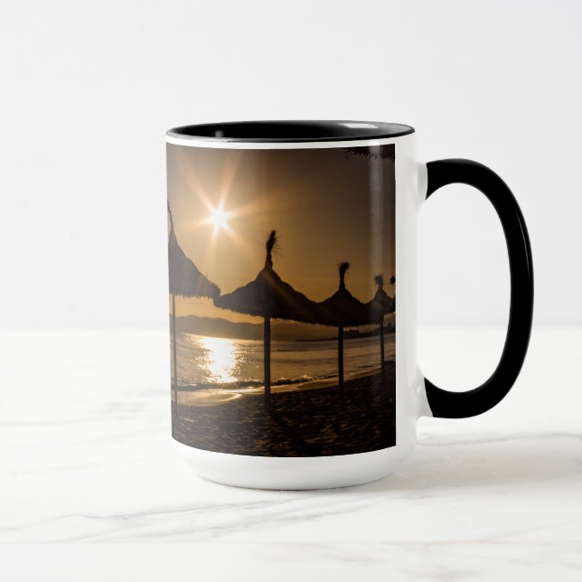 Solnedgång på stranden, Mallorca, Spanien Mugg (Höger)