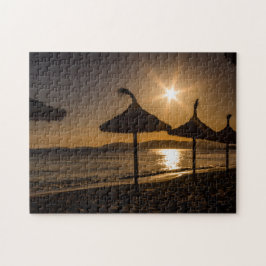 Solnedgång på stranden, Mallorca, Spanien Pussel