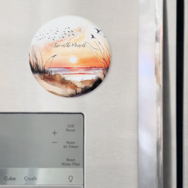 Solnedgång på stranden med fåglar magnet