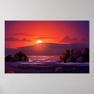 Solnedgång på stranden poster
