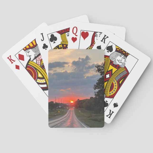 Solnedgång på vägparkeringskort casinokort (Baksidan)