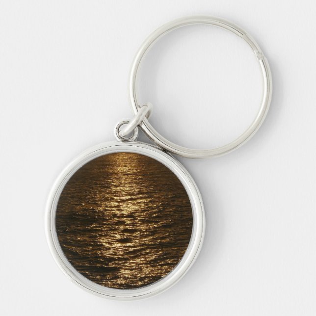 Solnedgång på Vatten Abstrakt Ocean Photography Rund Silverfärgad Nyckelring (Framsidan)