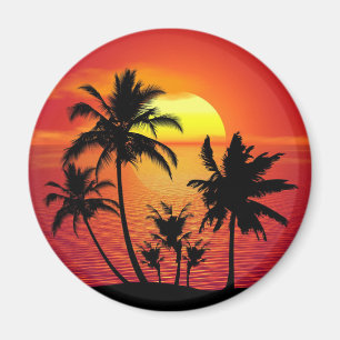 Solnedgång Palmträd Silhuett Design-65143 Magnet
