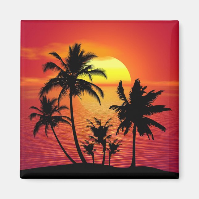 Solnedgång Palmträd Silhuett Design-65143 Magnet (Framsidan)