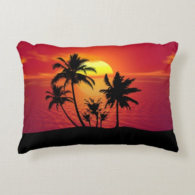 Solnedgång Palmträd Silhuett Design-65143 Prydnadskudde (Framsidan)