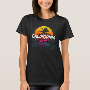 Solnedgång Palmträd Strand Sommarlov Retro Cali T Shirt