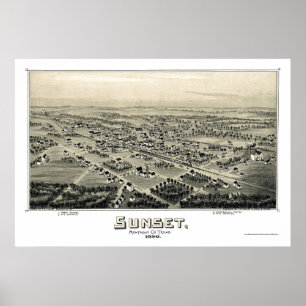 Solnedgång panorama- karta för TX - 1890 Poster