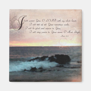 Solnedgång & Psalms-9: 1-2 på stranden av Hawaii Magnet
