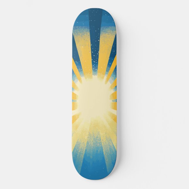 Solnedgång Retro 70s Boho Blue Gult Mini Skateboard Bräda 18,5 Cm (Framsida)