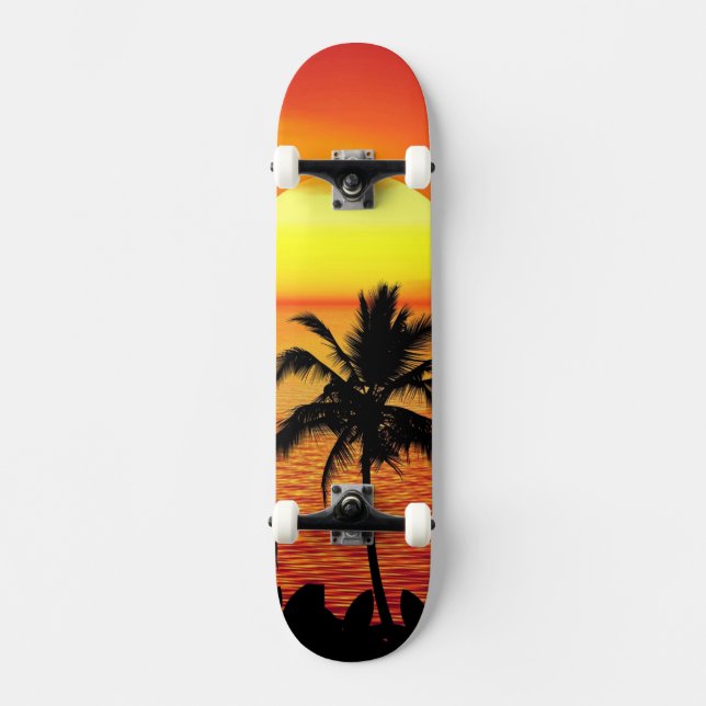 Solnedgång Röd Tropics Palm Beach Mini Skateboard Bräda 18,5 Cm (Framsida)