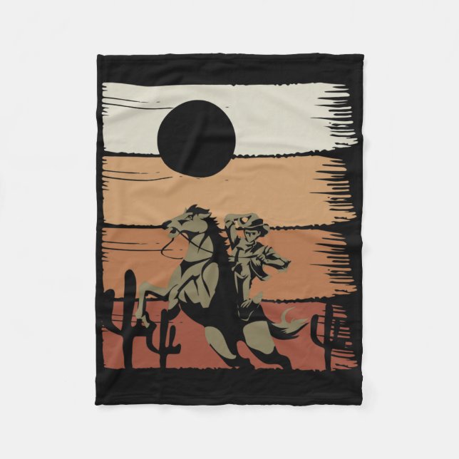 Solnedgång  Rodeo Western Retro Cowboy Fleecefilt (Framsidan)
