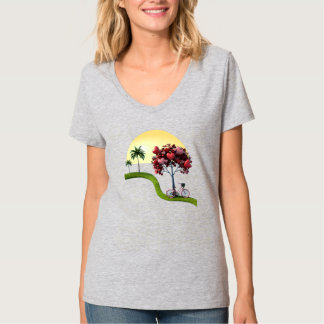 Solnedgång Romantisk Grundläggande V-ringad T-shir T Shirt