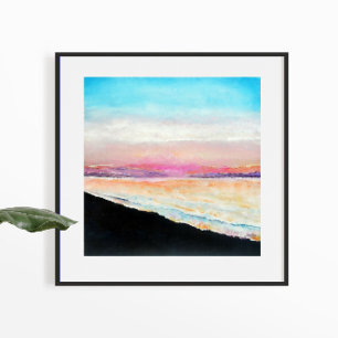 Solnedgång - Rosa - blåbildsutskrift Poster