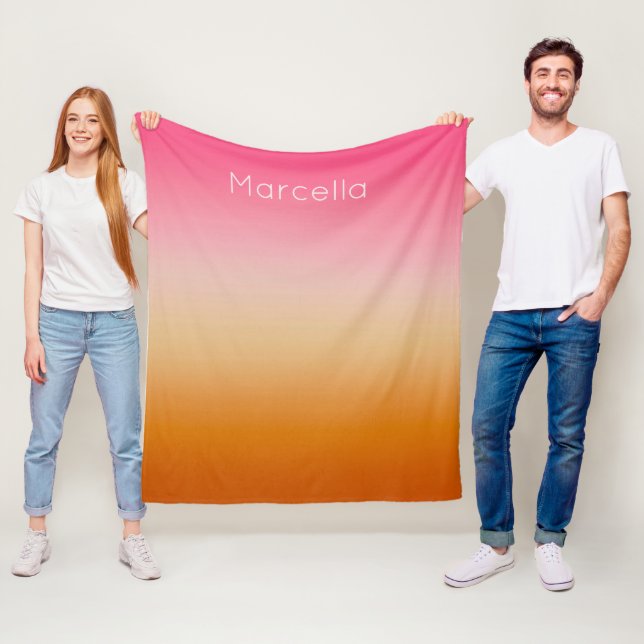 Solnedgång, Rosa för Orange Ombré eget namn Fleecefilt (På plats)