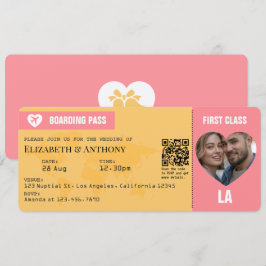 Solnedgång Rosa & Guldstång Boarding Pass Bröllop Inbjudningar