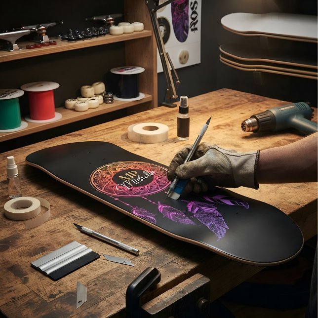 Solnedgång Rosa & Lila Boho Drömfångare Anpassat N Mini Skateboard Bräda 18,5 Cm (Skapare uppladdad)