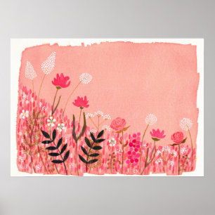 Solnedgång Rosa Vild Fält Artist Watercolor Paeing Poster