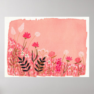 Solnedgång Rosa Vild Fält Artist Watercolor Paeing Poster