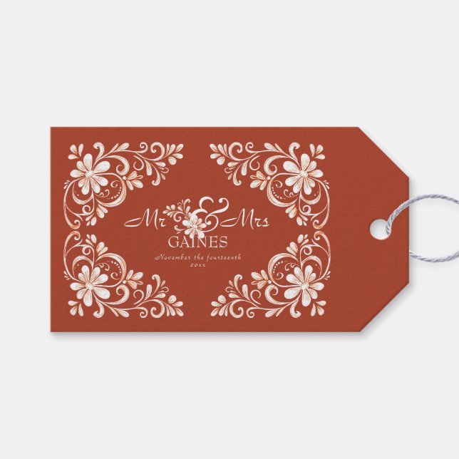 Solnedgång Rost Shabby Chic Mr & Mrs Bröllopsprese Presentetikett (Framsidan (Horisontell))
