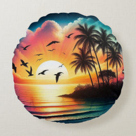 Solnedgång Rund Kudde