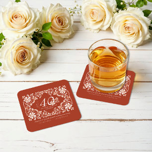 Solnedgång Rust Red Shabby chic 40-årsjubileum Und Underlägg Papper Kvadrat