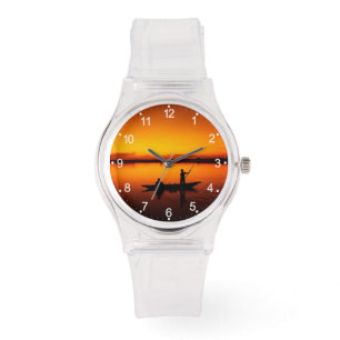 Solnedgång, Rwing Boat Silhouette-16497 Armbandsur
