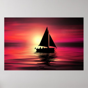 Solnedgång, segelbåt i havet-39186 poster