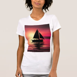 Solnedgång, segelbåt i havet-39186 t shirt