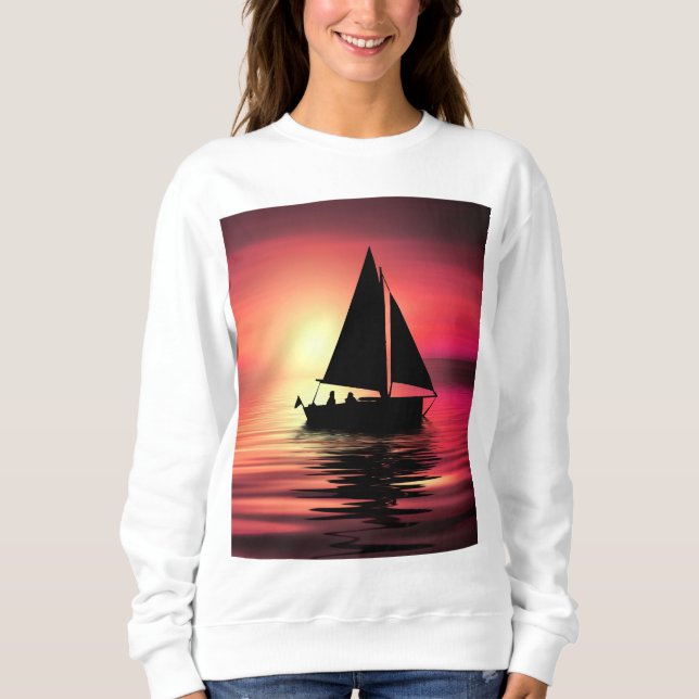 Solnedgång, segelbåt i havet-39186 t shirt (Framsida)