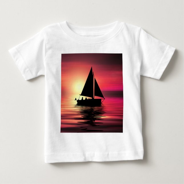 Solnedgång, segelbåt i havet-39186 t shirt (Framsida)