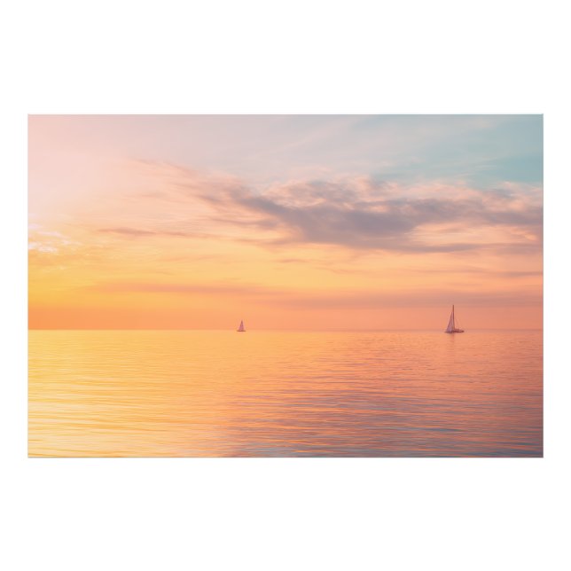 Solnedgång Segelbåtar Lugnt Hav Horisont Glöd Fototryck (Framsidan)