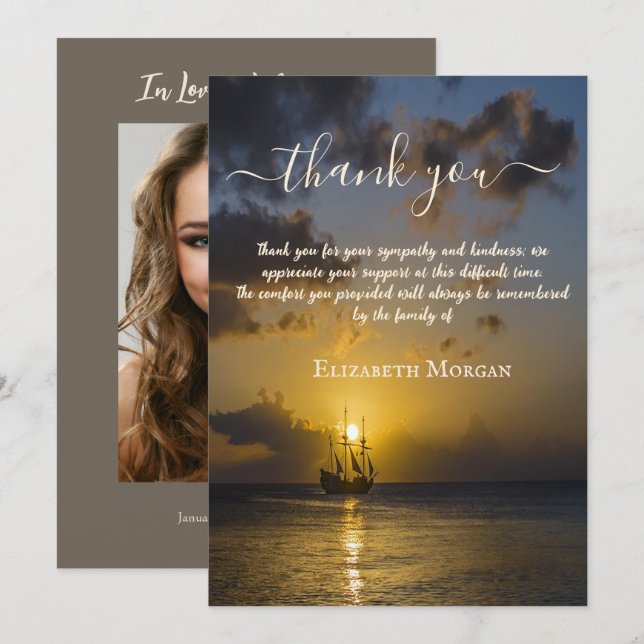 Solnedgång, segelbåtens foto Firande i livet Tack Kort (Fram/baksida)