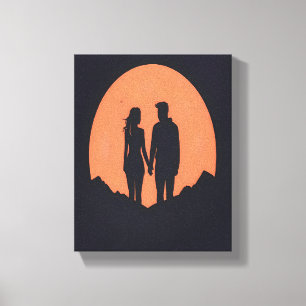 Solnedgång Silhouette lite minimalistisk Kärlek Ar Canvastryck