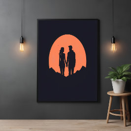 Solnedgång Silhouette lite minimalistisk Kärlek Ar Poster