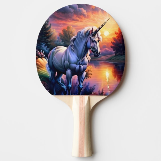 Solnedgång sjö flod enhörning sju pingisracket (Framsidan)