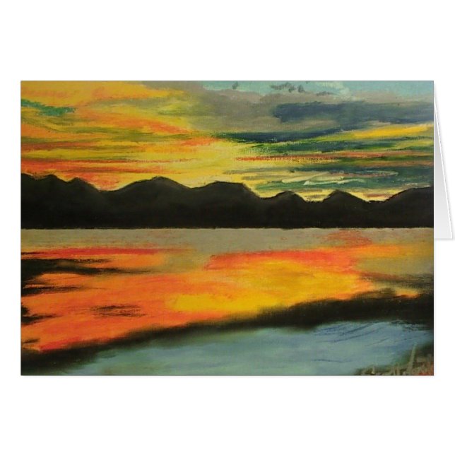 Solnedgång sjö hälsningskort (Framsidan Horizontal)