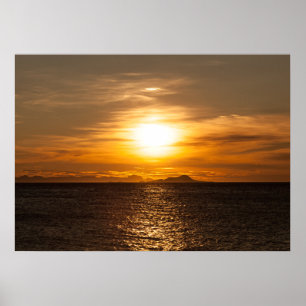 Solnedgång, Sjölandskap foto Poster